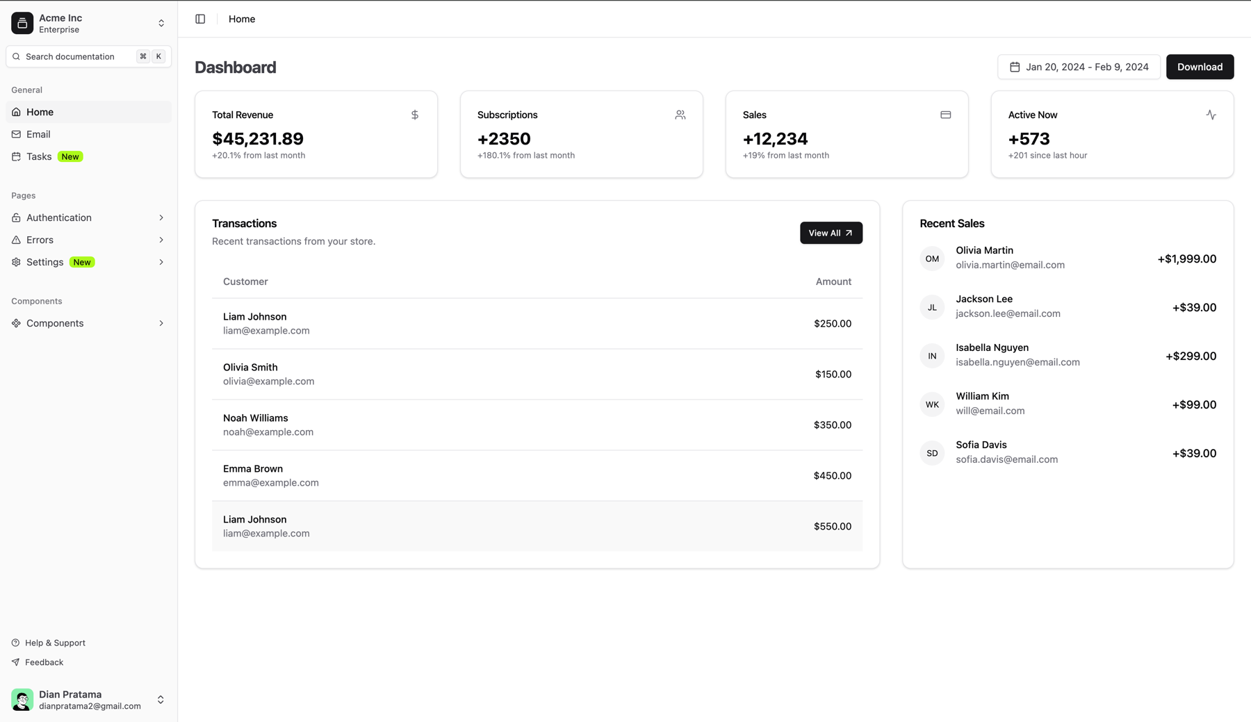 Nuxt Shadcn Dashboard